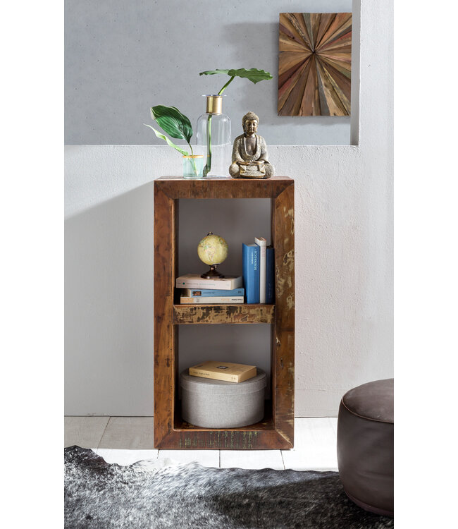 Wohnling Stellingen Delhi 45 x 35 x 90 cm boekenkast Mango massief houten | Ontwerp plank 2 planken Shabby gerecycled boot hout |