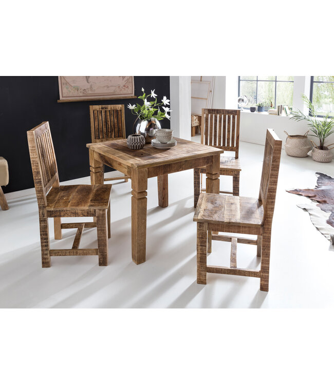 Wohnling eettafel RUSTICA 80 x 80 x 76 cm mango hardhout Plein | Rustic Kitchen Table | Ontwerp houten eettafel | Eettafel voor 4 personen echt hout
