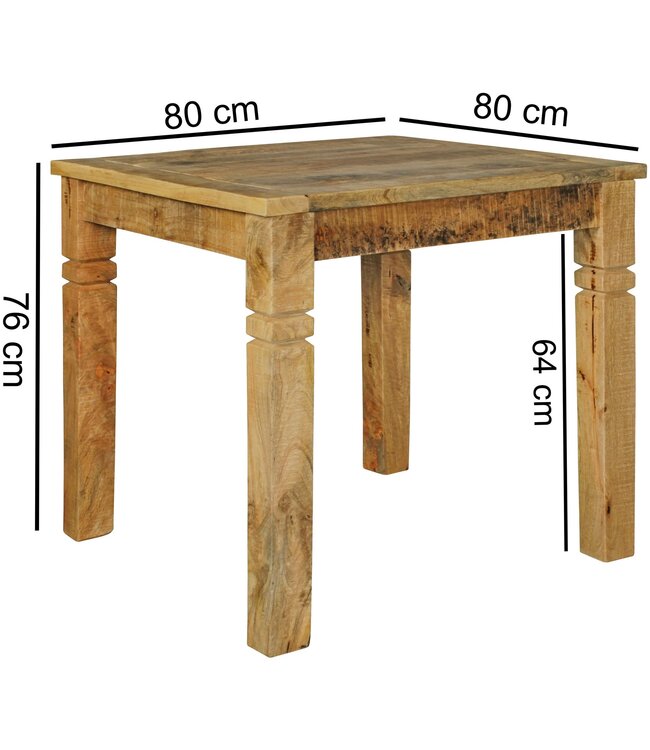 Wohnling eettafel RUSTICA 80 x 80 x 76 cm mango hardhout Plein | Rustic Kitchen Table | Ontwerp houten eettafel | Eettafel voor 4 personen echt hout