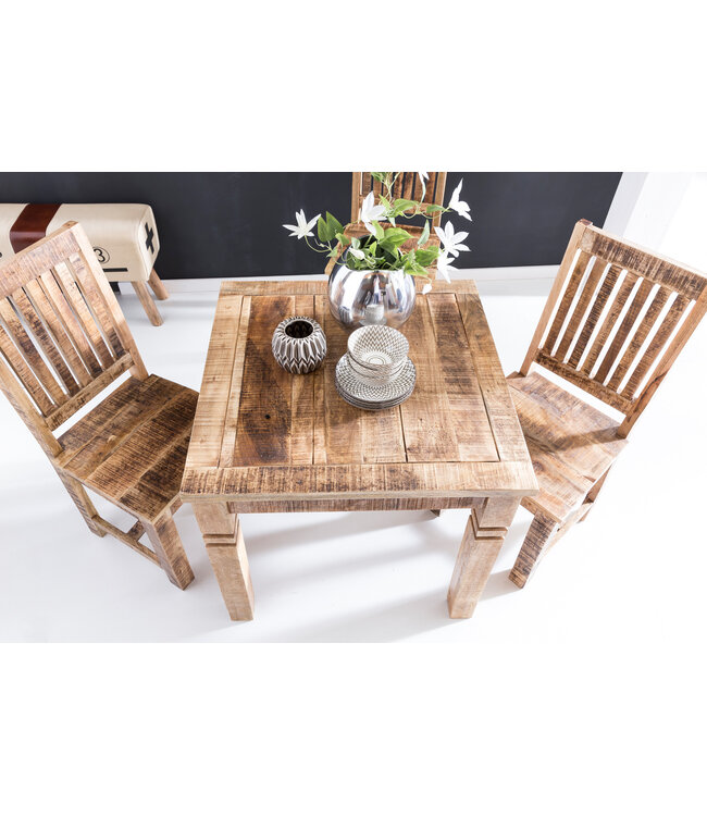 Wohnling eettafel RUSTICA 80 x 80 x 76 cm mango hardhout Plein | Rustic Kitchen Table | Ontwerp houten eettafel | Eettafel voor 4 personen echt hout