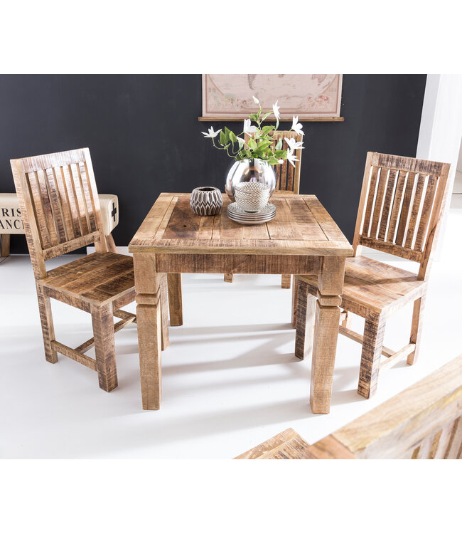 Wohnling eettafel RUSTICA 80 x 80 x 76 cm mango hardhout Plein | Rustic Kitchen Table | Ontwerp houten eettafel | Eettafel voor 4 personen echt hout