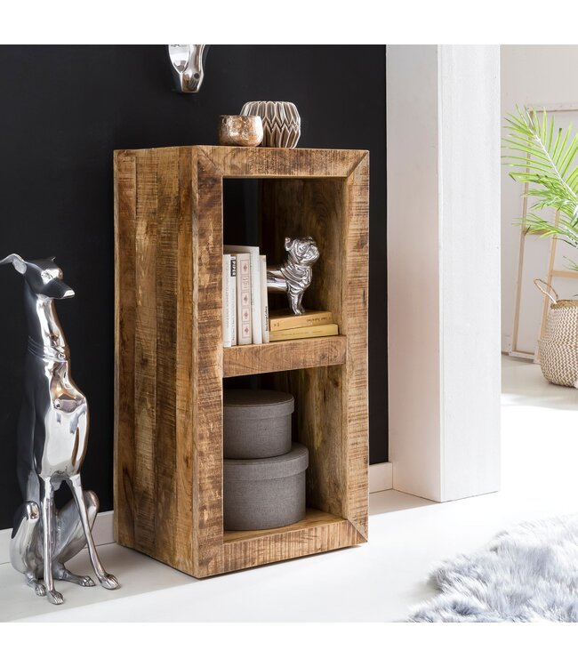 Wohnling Stellingen RUSTICA massief Mango 90 x 45 x 35 cm 2 legborden | Ontwerpen van houten plank Nature | Bijzettafel landelijke stijl | Kleine boekenkast massief hout