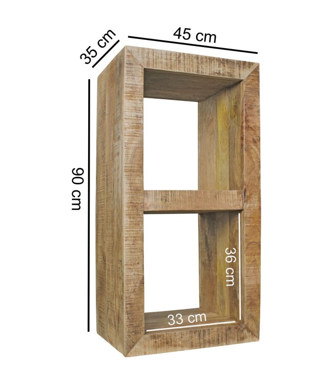 Wohnling Stellingen RUSTICA massief Mango 90 x 45 x 35 cm 2 legborden | Ontwerpen van houten plank Nature | Bijzettafel landelijke stijl | Kleine boekenkast massief hout