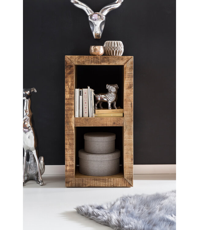 Wohnling Stellingen RUSTICA massief Mango 90 x 45 x 35 cm 2 legborden | Ontwerpen van houten plank Nature | Bijzettafel landelijke stijl | Kleine boekenkast massief hout