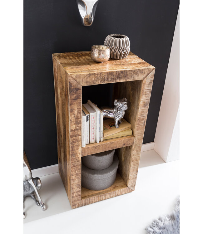 Wohnling Stellingen RUSTICA massief Mango 90 x 45 x 35 cm 2 legborden | Ontwerpen van houten plank Nature | Bijzettafel landelijke stijl | Kleine boekenkast massief hout