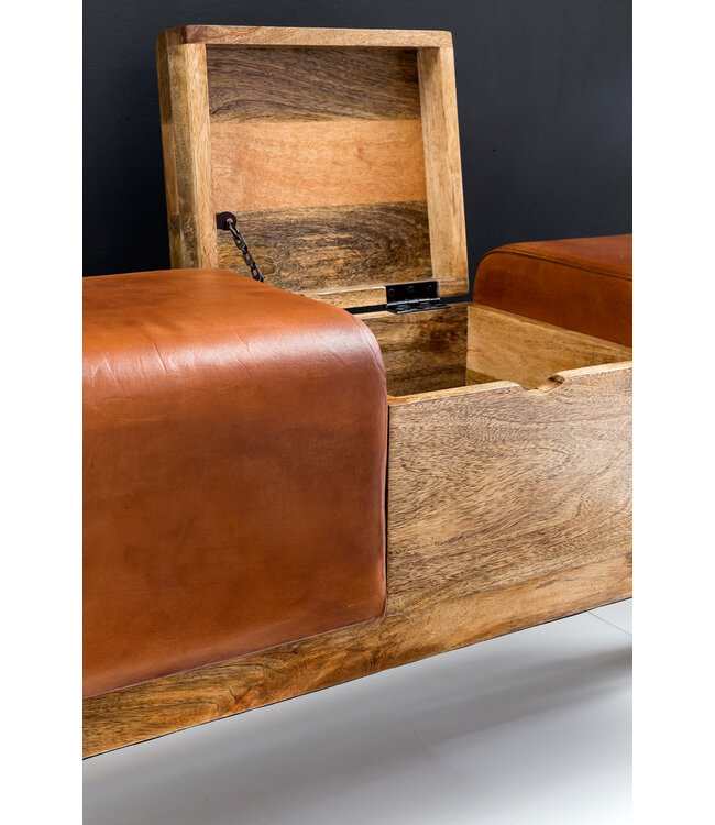 Wohnling Ontwerp Turn Bock Bench Brown Opbergruimte 120 x 29 x 53 cm | Draai voetbank gemaakt van echt leer vouwen compartiment | Kruk Garderobebank Kruk gymnastiek- bank