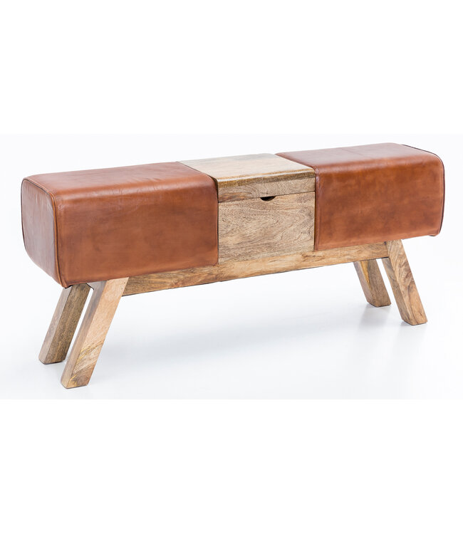 Wohnling Ontwerp Turn Bock Bench Brown Opbergruimte 120 x 29 x 53 cm | Draai voetbank gemaakt van echt leer vouwen compartiment | Kruk Garderobebank Kruk gymnastiek- bank
