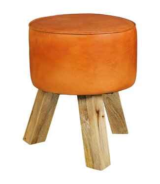 Wohnling Poef bruin leer 37 cm breed - WL5.102