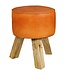 Wohnling Ontwerp Draai Bock Kruk Bruin leer 37 x 37 x 45 cm | Draai krukken met houten poten lederen stoelen | Kruk gymnastiek bank