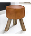 Wohnling Ontwerp Draai Bock Kruk Bruin leer 37 x 37 x 45 cm | Draai krukken met houten poten lederen stoelen | Kruk gymnastiek bank