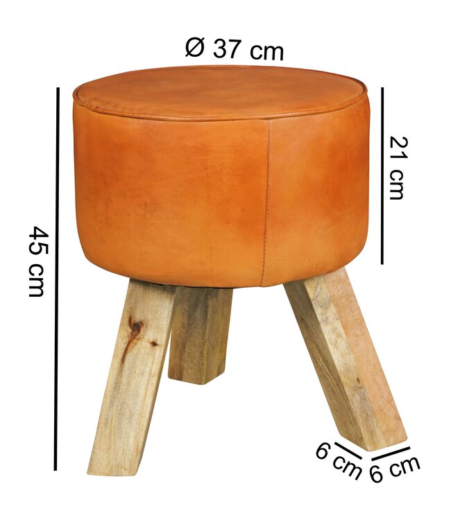 Wohnling Ontwerp Draai Bock Kruk Bruin leer 37 x 37 x 45 cm | Draai krukken met houten poten lederen stoelen | Kruk gymnastiek bank
