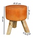 Wohnling Ontwerp Draai Bock Kruk Bruin leer 37 x 37 x 45 cm | Draai krukken met houten poten lederen stoelen | Kruk gymnastiek bank