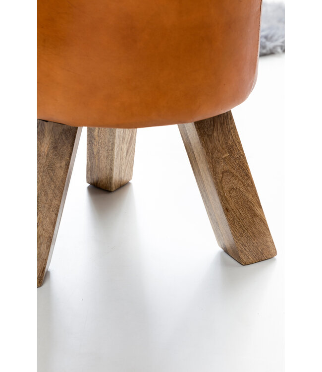 Wohnling Ontwerp Draai Bock Kruk Bruin leer 37 x 37 x 45 cm | Draai krukken met houten poten lederen stoelen | Kruk gymnastiek bank