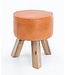 Wohnling Ontwerp Draai Bock Kruk Bruin leer 37 x 37 x 45 cm | Draai krukken met houten poten lederen stoelen | Kruk gymnastiek bank
