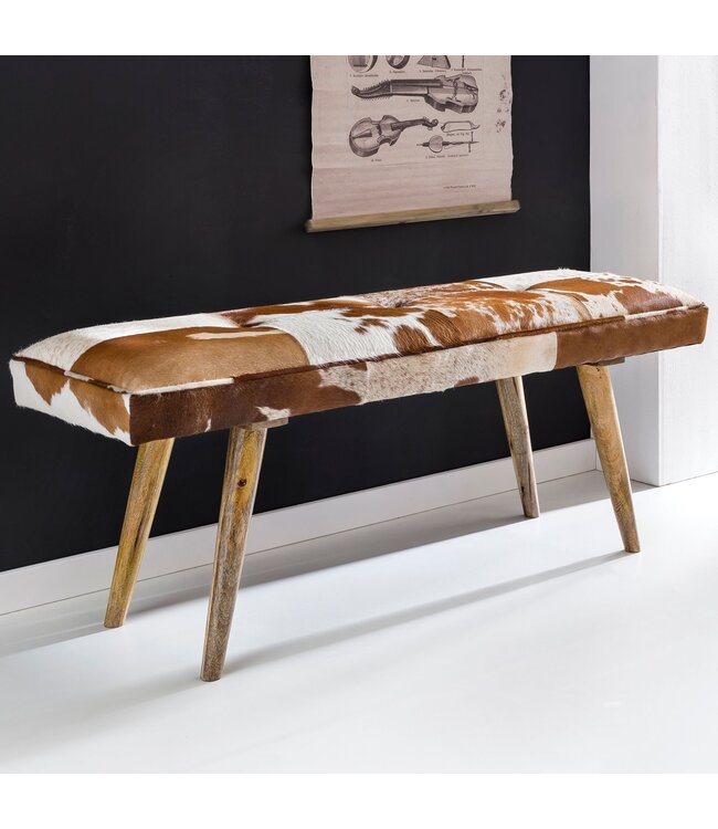 Wohnling zitplaatsen binnen echte geitenleer Bruin Wit 120 x 40 x 52cm | Ontwerp gang bench decoration | Bank voor slaapkamer villa opgevuld gestoffeerde bank
