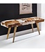 Wohnling zitplaatsen binnen echte geitenleer Bruin Wit 120 x 40 x 52cm | Ontwerp gang bench decoration | Bank voor slaapkamer villa opgevuld gestoffeerde bank
