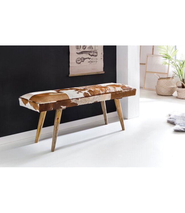 Wohnling zitplaatsen binnen echte geitenleer Bruin Wit 120 x 40 x 52cm | Ontwerp gang bench decoration | Bank voor slaapkamer villa opgevuld gestoffeerde bank