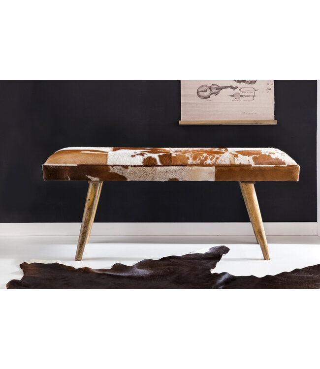 Wohnling zitplaatsen binnen echte geitenleer Bruin Wit 120 x 40 x 52cm | Ontwerp gang bench decoration | Bank voor slaapkamer villa opgevuld gestoffeerde bank