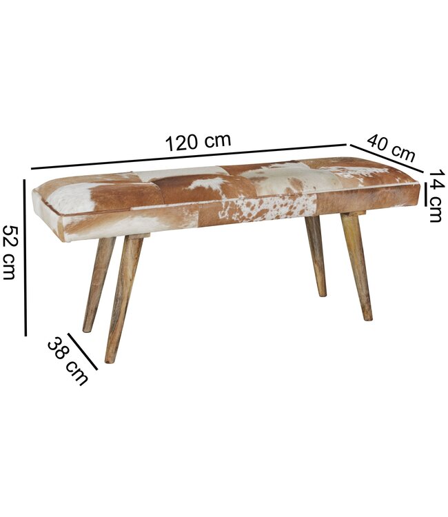 Wohnling zitplaatsen binnen echte geitenleer Bruin Wit 120 x 40 x 52cm | Ontwerp gang bench decoration | Bank voor slaapkamer villa opgevuld gestoffeerde bank