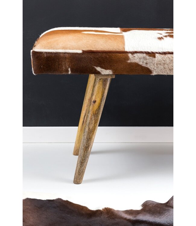 Wohnling zitplaatsen binnen echte geitenleer Bruin Wit 120 x 40 x 52cm | Ontwerp gang bench decoration | Bank voor slaapkamer villa opgevuld gestoffeerde bank
