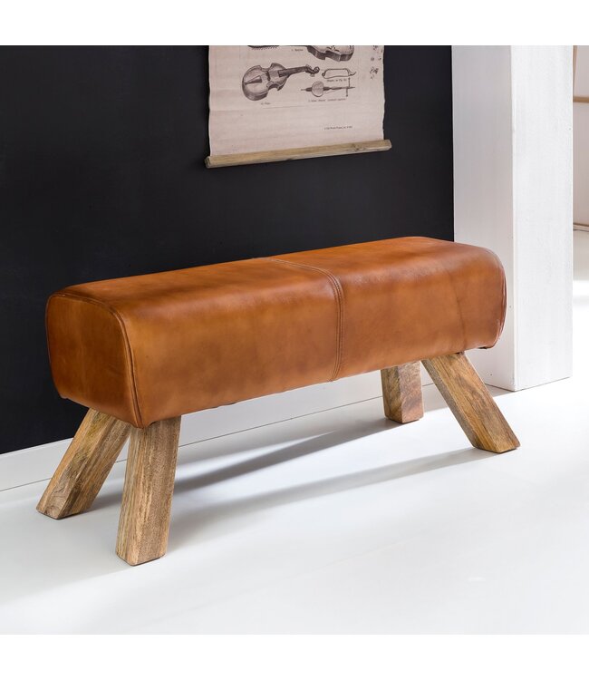 Wohnling Ontwerp Turn Bock plaatsen leder bruin 90 x 30 x 43 cm | Draai voetenbankje lederen bank | Kruk Garderobebank Kruk gymnastiek- bank