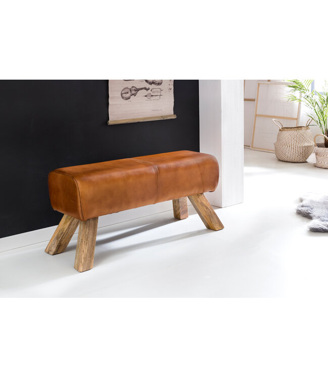 Wohnling Ontwerp Turn Bock plaatsen leder bruin 90 x 30 x 43 cm | Draai voetenbankje lederen bank | Kruk Garderobebank Kruk gymnastiek- bank