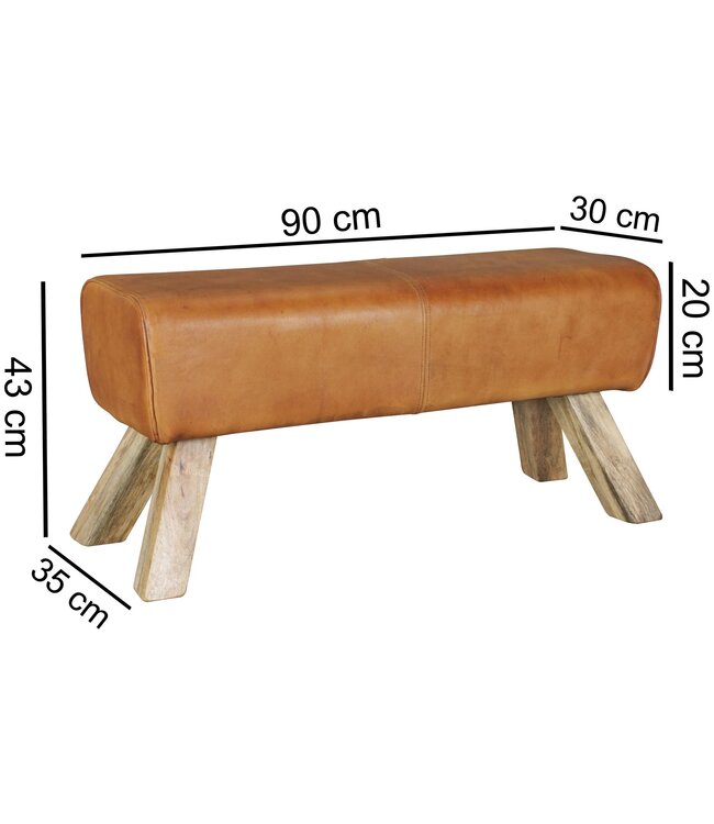 Wohnling Ontwerp Turn Bock plaatsen leder bruin 90 x 30 x 43 cm | Draai voetenbankje lederen bank | Kruk Garderobebank Kruk gymnastiek- bank