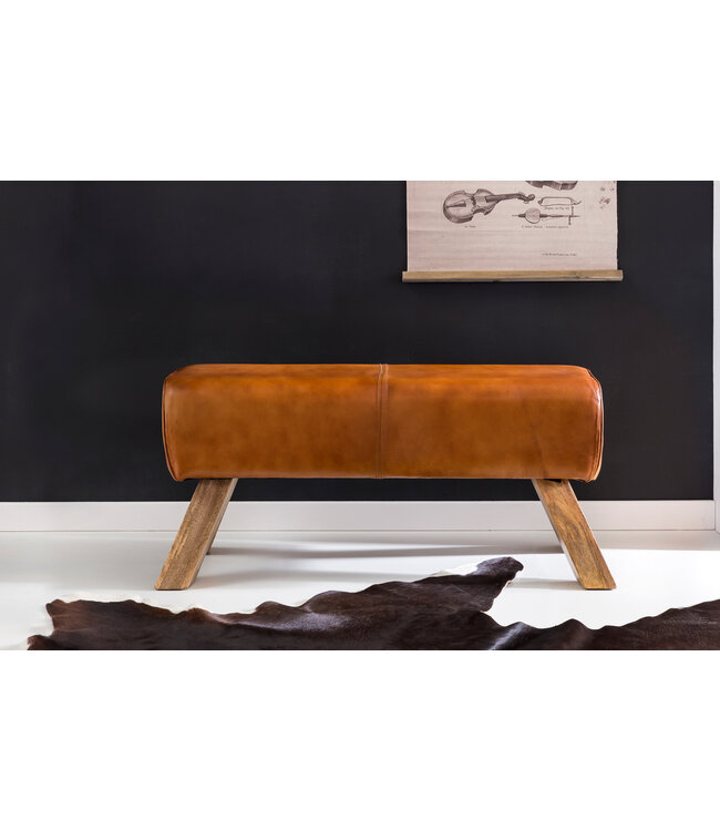 Wohnling Ontwerp Turn Bock plaatsen leder bruin 90 x 30 x 43 cm | Draai voetenbankje lederen bank | Kruk Garderobebank Kruk gymnastiek- bank