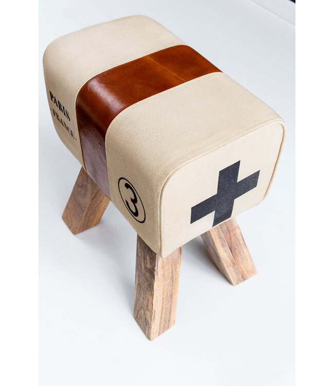 Wohnling Ontwerp Turn Bock kruk CANVAS Brown 40 x 30 x 47 cm | Draai kruk kruk leer kruk | Extra kruk leren poef