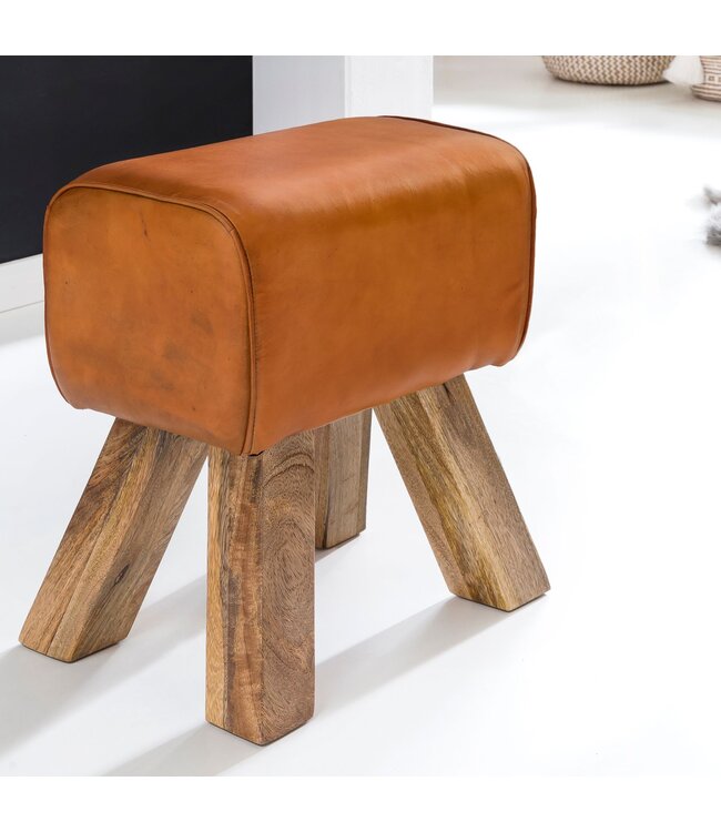 Wohnling Ontwerp Draai Bock Stool Brown 40 x 30 x 47 cm | Draai kruk kruk leer kruk | Extra kruk leren poef