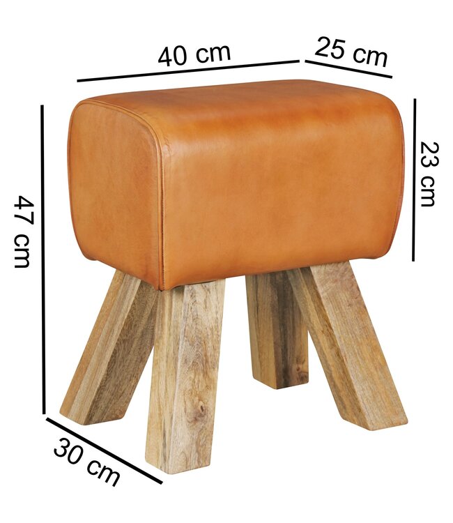 Wohnling Ontwerp Draai Bock Stool Brown 40 x 30 x 47 cm | Draai kruk kruk leer kruk | Extra kruk leren poef