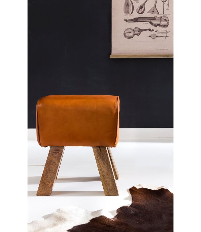 Wohnling Ontwerp Draai Bock Stool Brown 40 x 30 x 47 cm | Draai kruk kruk leer kruk | Extra kruk leren poef
