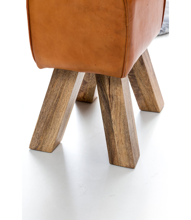 Wohnling Ontwerp Draai Bock Stool Brown 40 x 30 x 47 cm | Draai kruk kruk leer kruk | Extra kruk leren poef
