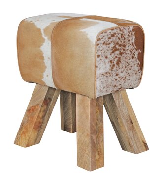 Wohnling Poef geitenleer bruin-wit 40 cm - WL5.109