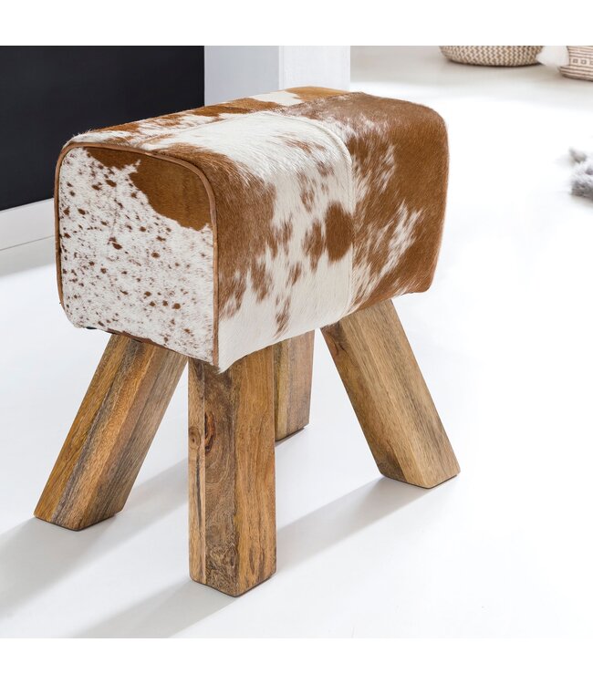 Wohnling Ontwerp Turn Bock kruk geitenleer Brown / White 40 x 30 x 47 cm | Draai kruk kruk leer kruk | Extra kruk leren poef