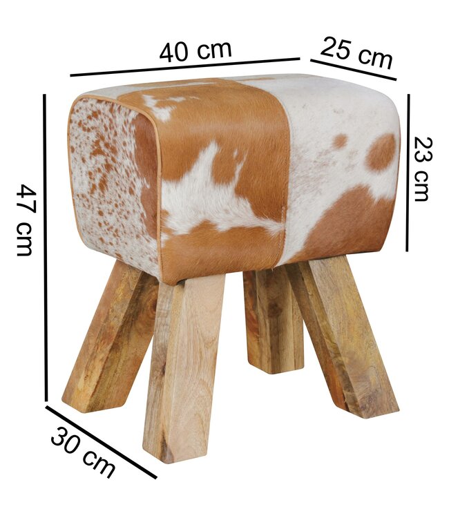 Wohnling Ontwerp Turn Bock kruk geitenleer Brown / White 40 x 30 x 47 cm | Draai kruk kruk leer kruk | Extra kruk leren poef