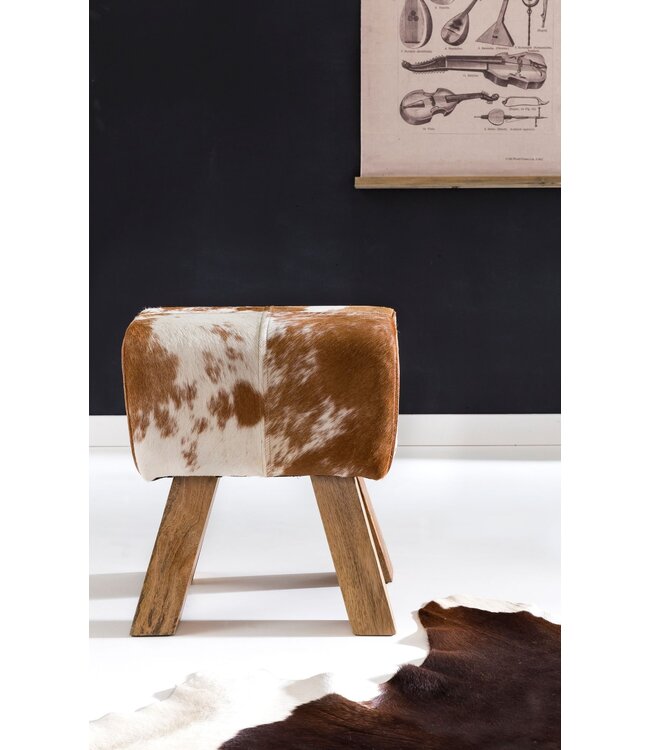 Wohnling Ontwerp Turn Bock kruk geitenleer Brown / White 40 x 30 x 47 cm | Draai kruk kruk leer kruk | Extra kruk leren poef