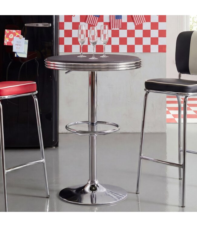 Wohnling American Diner Bar tafel ELVIS rond Ø 60 cm aluminium imitatieleer | Retro bartafel VS in Zwart / Zilver | Robuuste bistro tafel in de stijl van de jaren '50 | Party tafel met basis in verchroomd aluminium