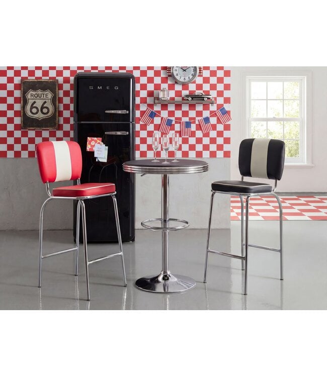 Wohnling American Diner Bar tafel ELVIS rond Ø 60 cm aluminium imitatieleer | Retro bartafel VS in Zwart / Zilver | Robuuste bistro tafel in de stijl van de jaren '50 | Party tafel met basis in verchroomd aluminium