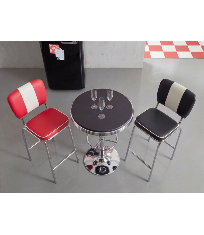 Wohnling American Diner Bar tafel ELVIS rond Ø 60 cm aluminium imitatieleer | Retro bartafel VS in Zwart / Zilver | Robuuste bistro tafel in de stijl van de jaren '50 | Party tafel met basis in verchroomd aluminium