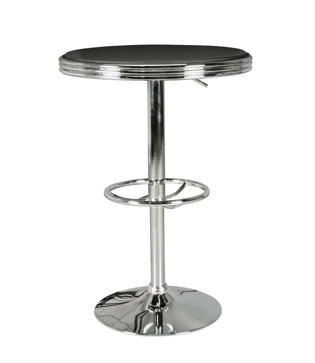 Wohnling American Diner Bar tafel ELVIS rond Ø 60 cm aluminium imitatieleer | Retro bartafel VS in Zwart / Zilver | Robuuste bistro tafel in de stijl van de jaren '50 | Party tafel met basis in verchroomd aluminium