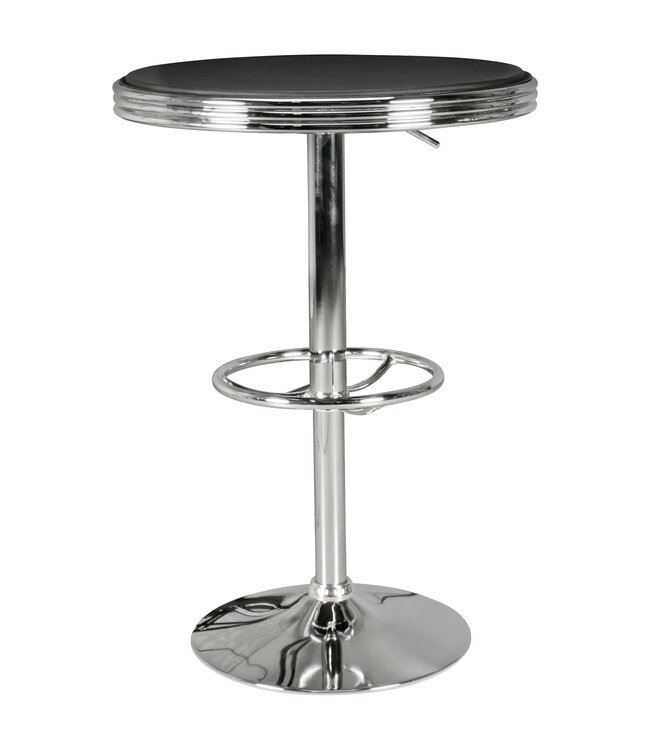 Wohnling American Diner Bar tafel ELVIS rond Ø 60 cm aluminium imitatieleer | Retro bartafel VS in Zwart / Zilver | Robuuste bistro tafel in de stijl van de jaren '50 | Party tafel met basis in verchroomd aluminium