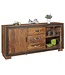 Wohnling Ontwerp dressoir KARAN Sheesham massief hout met kunstleer 160x44x80 cm | Dressoir in een rustieke, landelijke stijl | Chest met lades en deuren