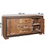 Wohnling Ontwerp dressoir KARAN Sheesham massief hout met kunstleer 160x44x80 cm | Dressoir in een rustieke, landelijke stijl | Chest met lades en deuren