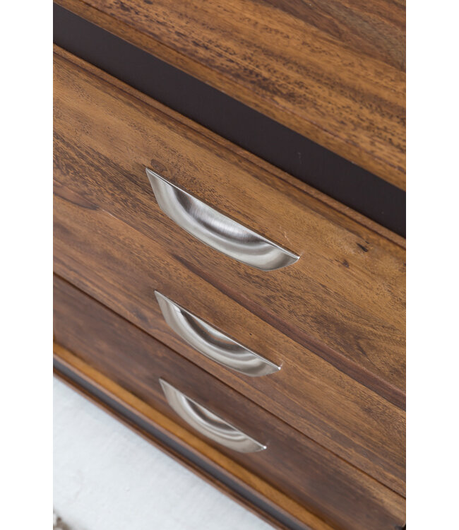 Wohnling Ontwerp dressoir KARAN Sheesham massief hout met kunstleer 160x44x80 cm | Dressoir in een rustieke, landelijke stijl | Chest met lades en deuren