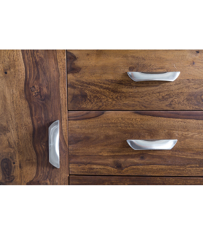 Wohnling Ontwerp dressoir KARAN Sheesham massief hout met kunstleer 160x44x80 cm | Dressoir in een rustieke, landelijke stijl | Chest met lades en deuren