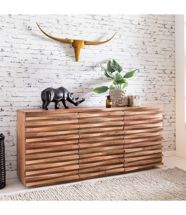 Wohnling dressoir KADA 160 x 75 x 43 cm massief hout Acacia Natuurlijk Wane sideboard | Land stijl commode en deuren | Hal kast staande kast