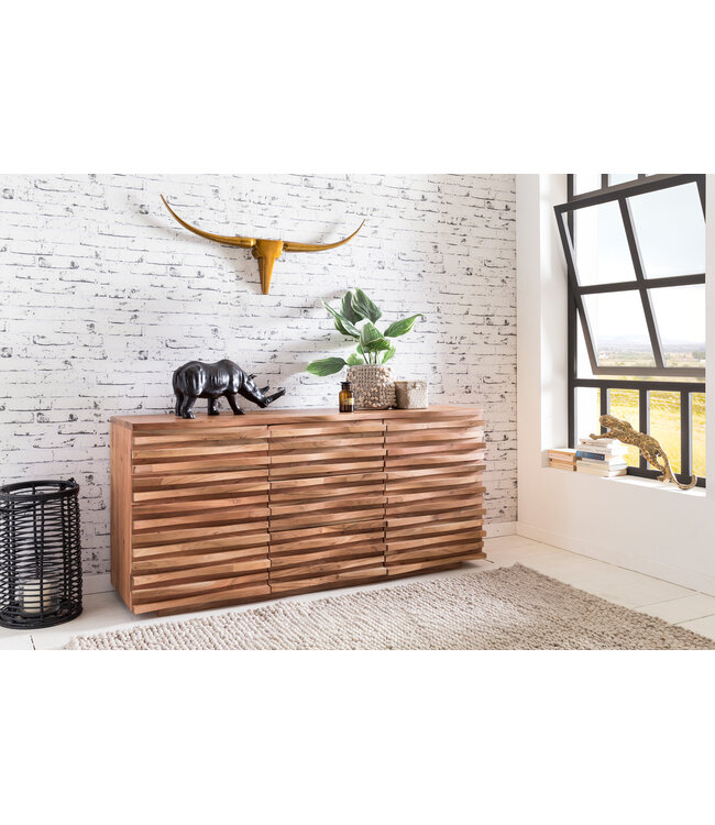 Wohnling dressoir KADA 160 x 75 x 43 cm massief hout Acacia Natuurlijk Wane sideboard | Land stijl commode en deuren | Hal kast staande kast