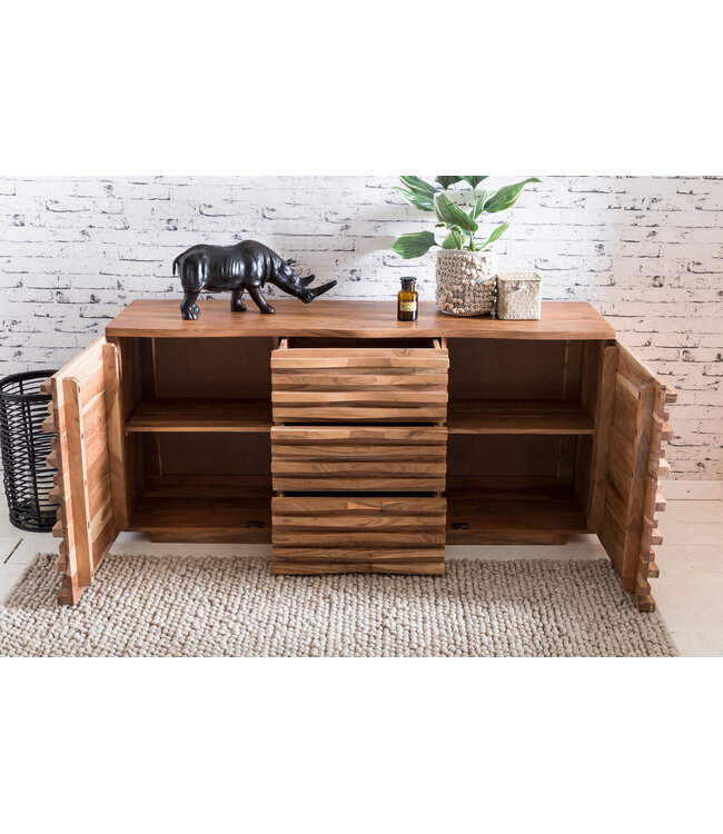 Wohnling dressoir KADA 160 x 75 x 43 cm massief hout Acacia Natuurlijk Wane sideboard | Land stijl commode en deuren | Hal kast staande kast