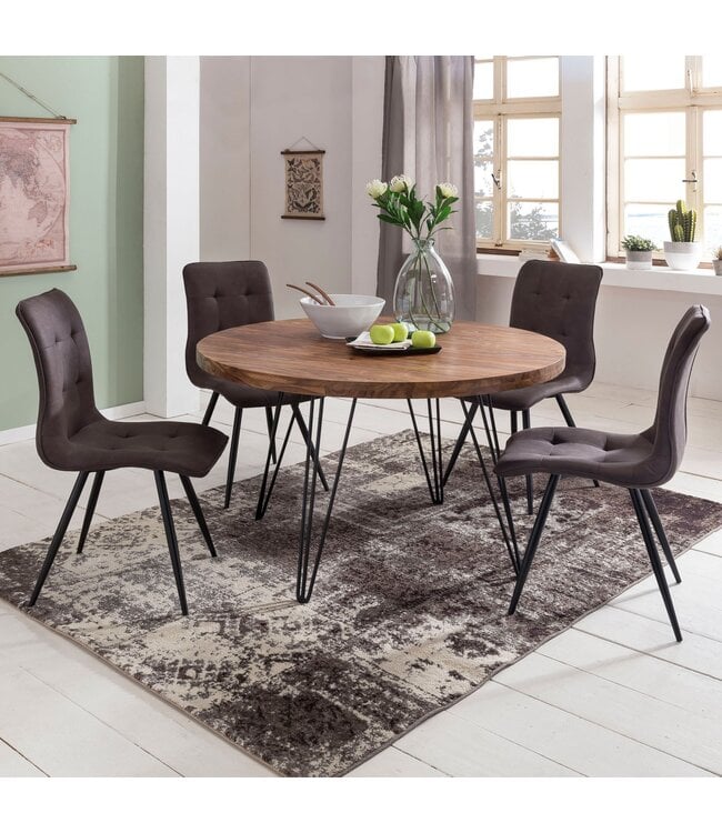Wohnling ontwerp Eettafel Bagli rond Ø 120 x 78 cm sheesham massief hout | Cottage eettafel Brown | Tafel voor eetkamer keukentafel 4 personen